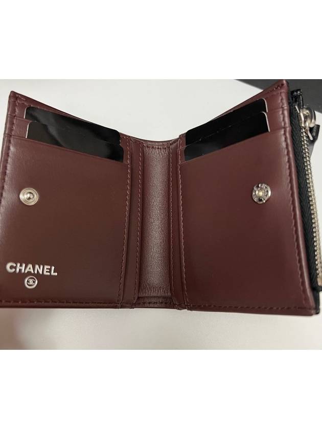 Calfskin Plain Folding Wallet Logo Folding Wallets Black Chanel