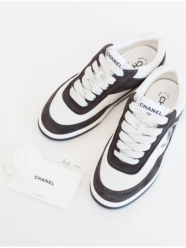 CC Logo Suede Kidskin Low Top Sneakers Black Chanel