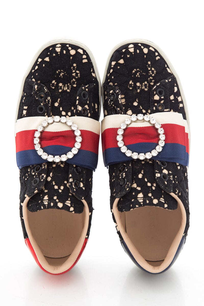 Gucci Black Lace & Multi Sneakers  SZ 36