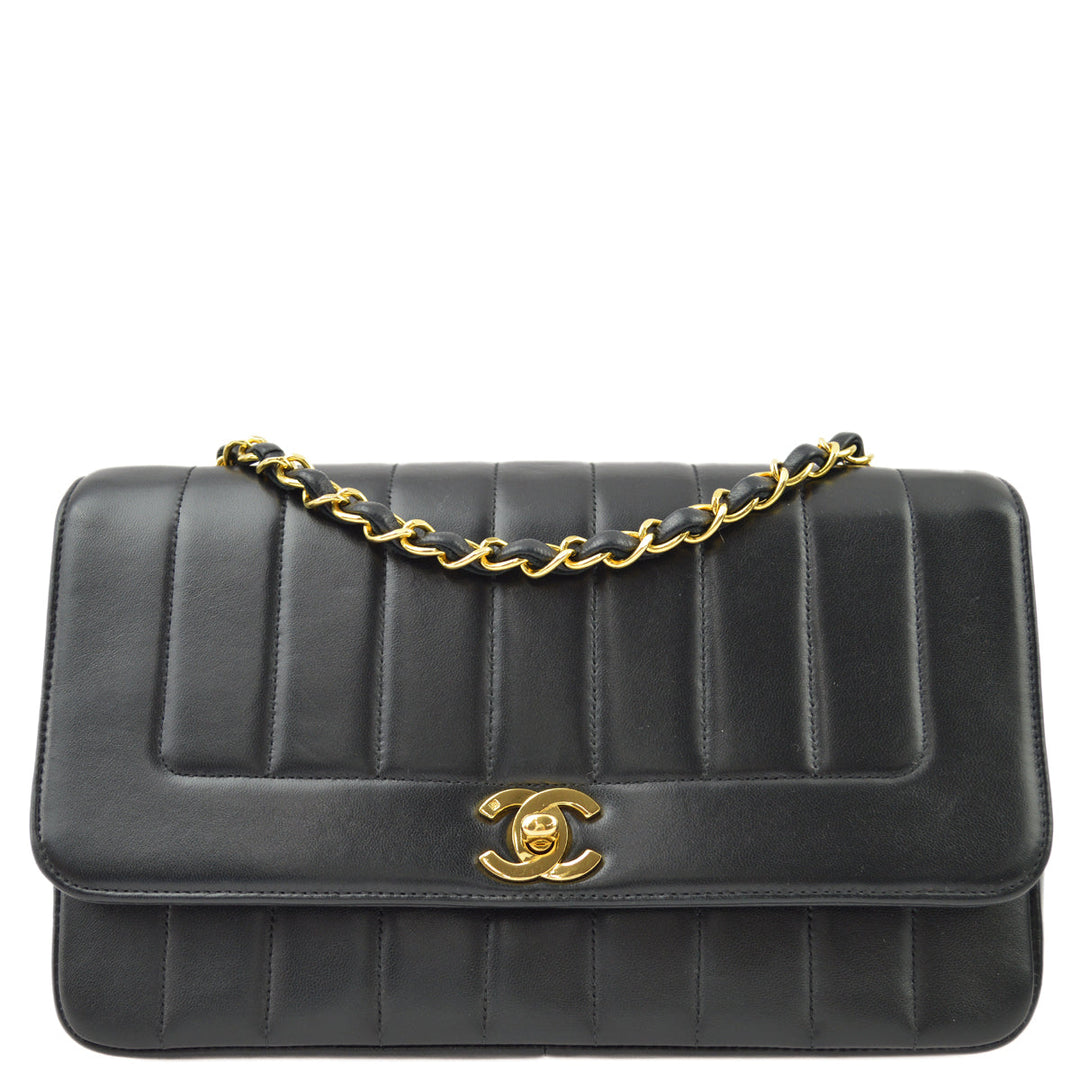 Top Quality Chanel Black Lambskin Mademoiselle Straight Flap Shoulder Bag