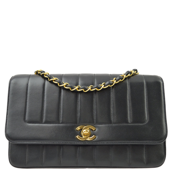 Top Quality Chanel Black Lambskin Mademoiselle Straight Flap Shoulder Bag