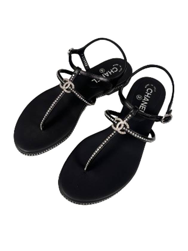 CC Logo Crystal Strap Sandals Black Chanel