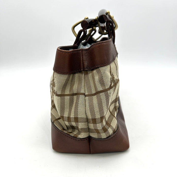 Burberry Brown/Beige Haymarket Check Canvas and Leather Middle Zip Tote bb5526cc