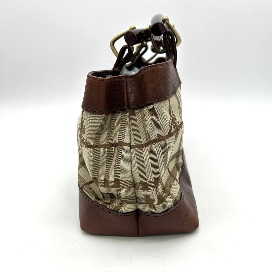 Burberry Brown/Beige Haymarket Check Canvas and Leather Middle Zip Tote bb5526cc