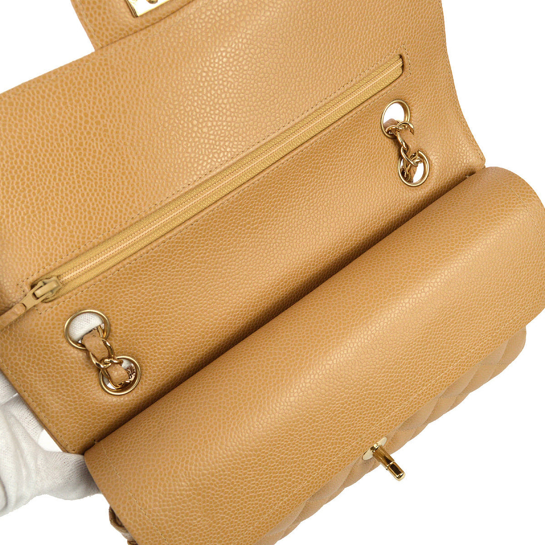 Top Quality Chanel 2003-2004 Beige Caviar Medium Classic Double Flap Bag
