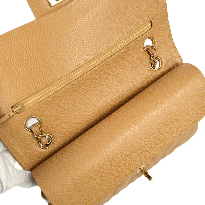 Top Quality Chanel 2003-2004 Beige Caviar Medium Classic Double Flap Bag