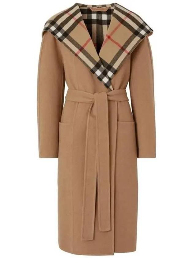 Burberry WoMen's Check Hooded Wool Wrap Single Coat Archives Beige