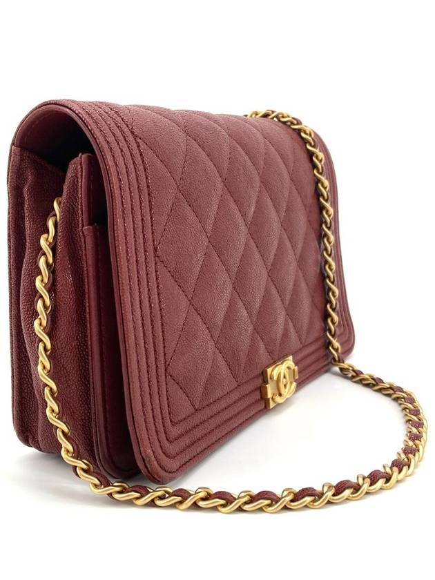 Caviar Boy gold logo woc mini bag cross burgundy Chanel