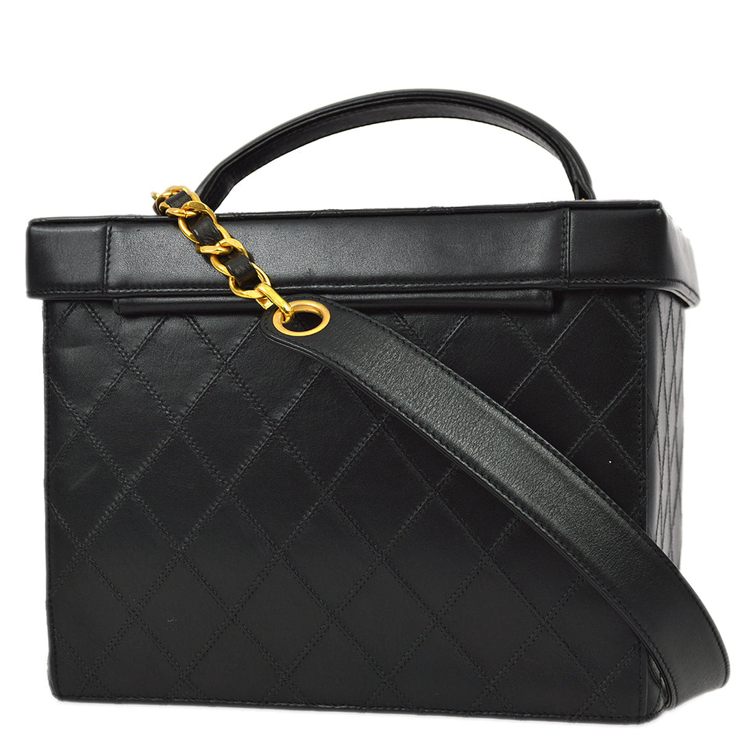 Top Quality Chanel 1994-1996 Black Lambskin Bicolore Vanity 2way Handbag