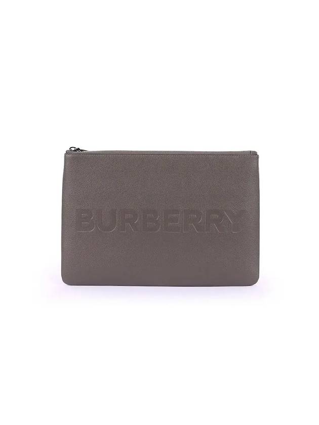 Burberry Embossed Logo Leather Clutch Bag Charcoal
