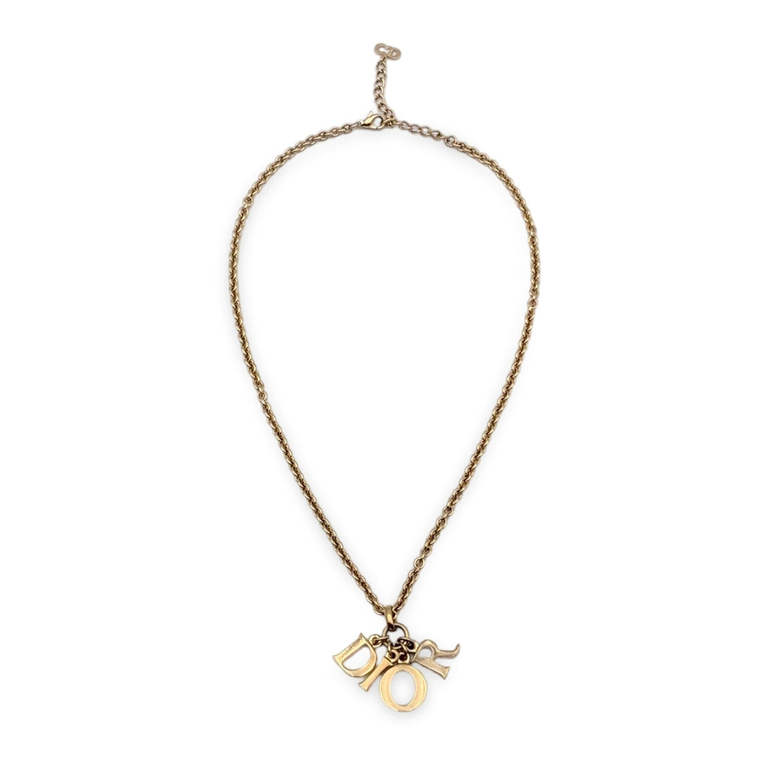 CHRISTIAN Top quality Dior Gold Metal Dangling Letters Logo Necklace