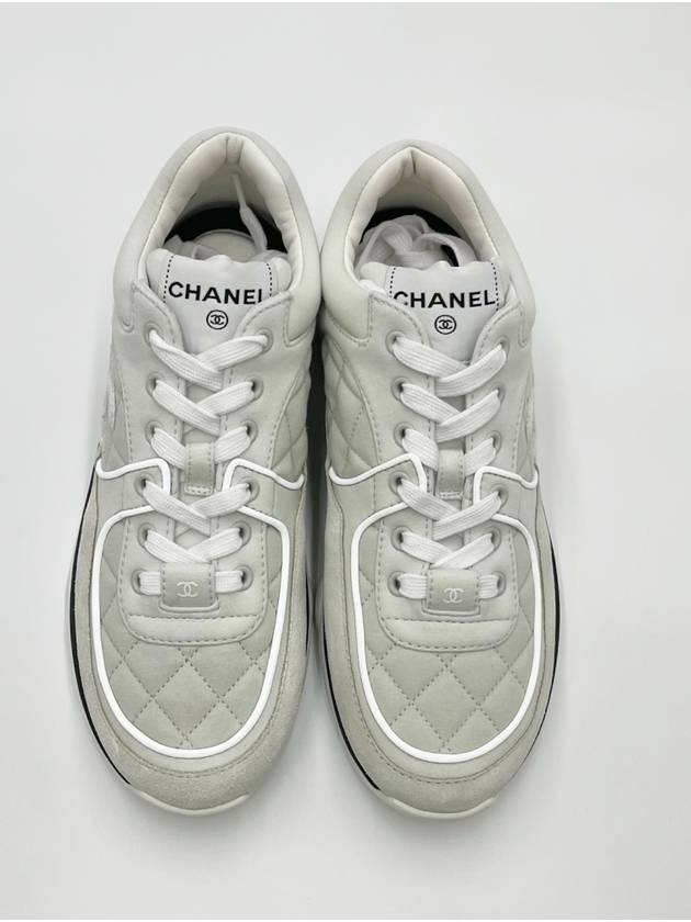 CC Logo Fabric Suede Low-Top Sneakers Light Grey Chanel