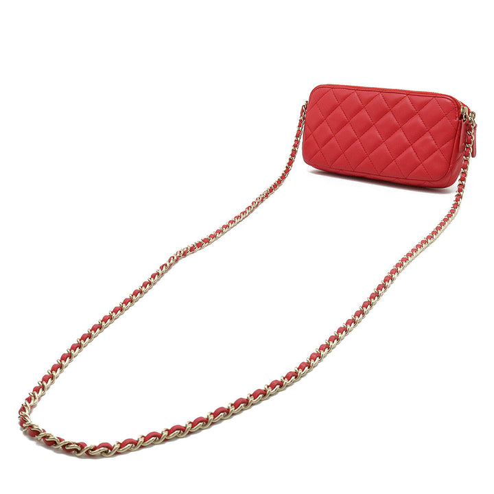 Top Quality Chanel Top Quality Chanel MATRASS W Zip Chain Wallet Chain Holder 2WAY  Leather Pink Cradle Gold  A82527