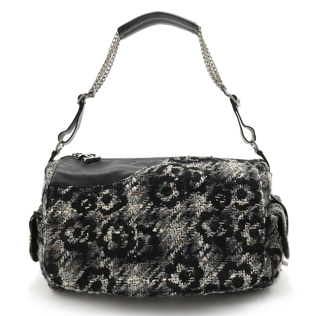 Top Quality Chanel One Shoulder Bag in Tweed Black Grey Silver