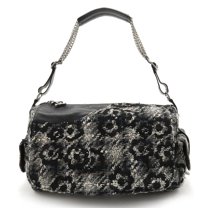 Top Quality Chanel One Shoulder Bag in Tweed Black Grey Silver