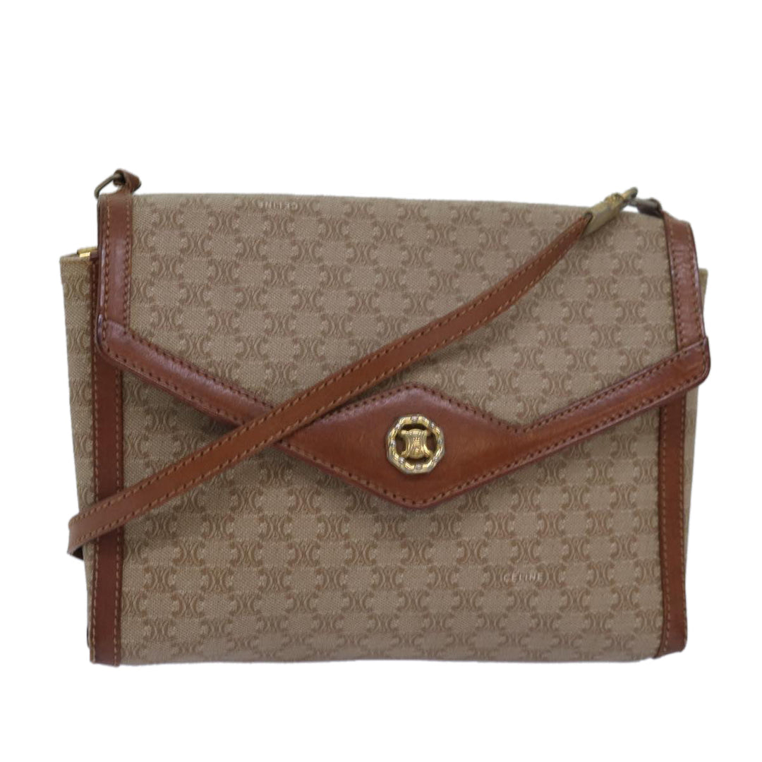 Celine Macadam Canvas Shoulder Bag Beige Auth 80064