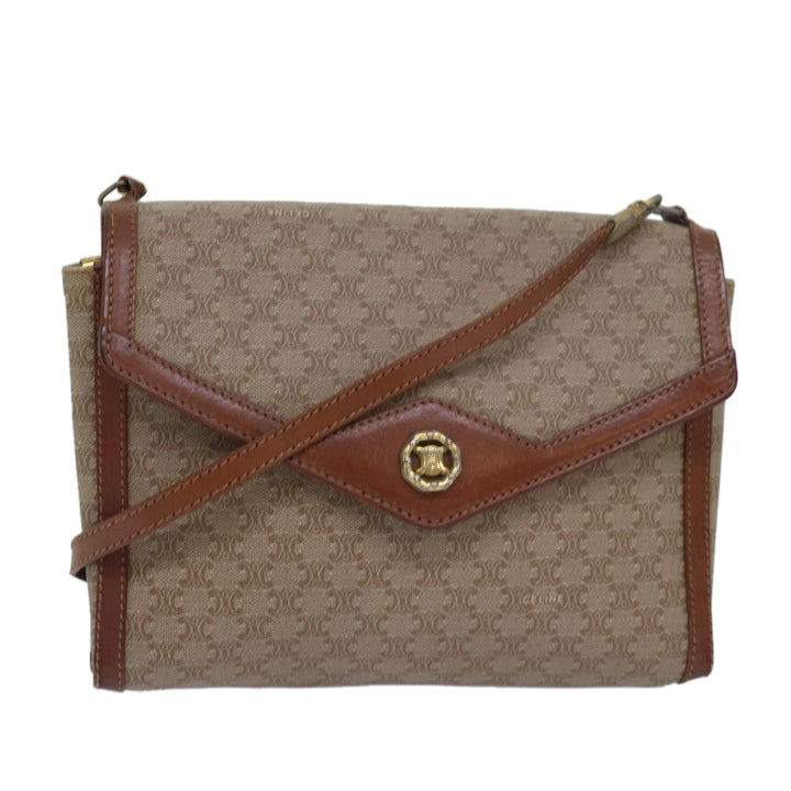 Celine Macadam Canvas Shoulder Bag Beige Auth 80064