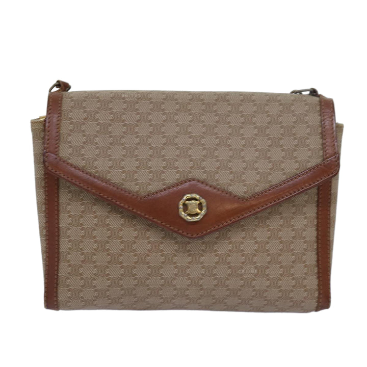 Celine Macadam Canvas Shoulder Bag Beige Auth 80064