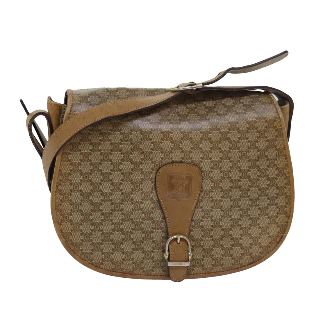 Celine Macadam Canvas Shoulder Bag Beige Auth 80065
