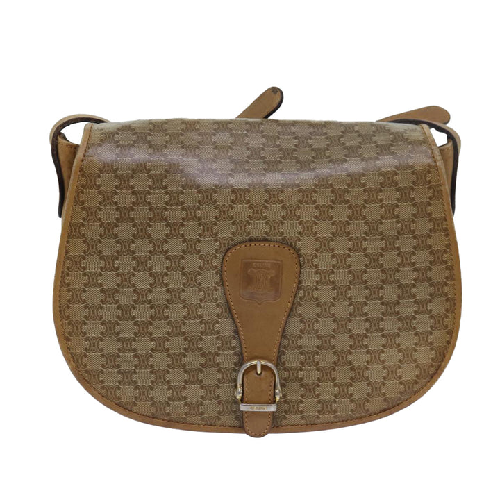 Celine Macadam Canvas Shoulder Bag Beige Auth 80065