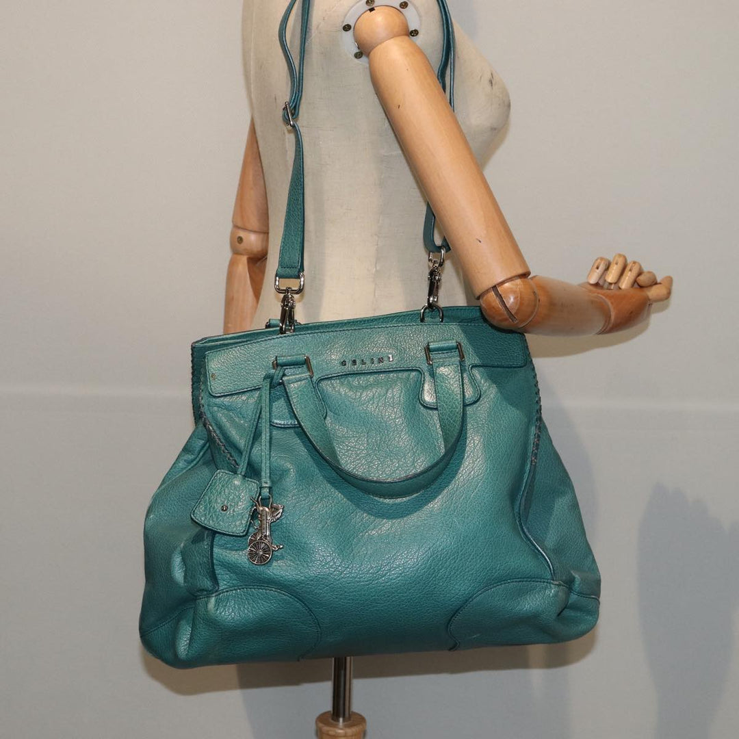 Celine Hand Bag Leather 2way Turquoise Blue  80082