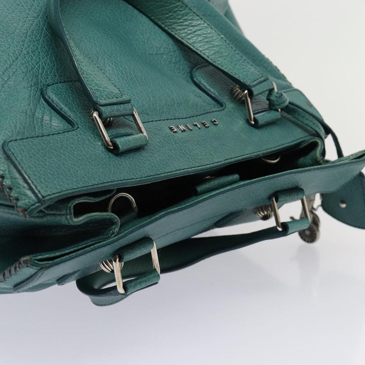 Celine Hand Bag Leather 2way Turquoise Blue  80082