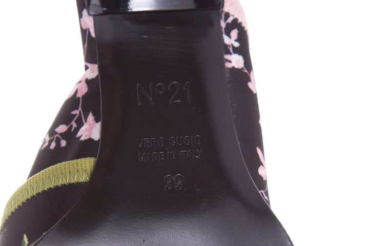 No 21 Black Floral & Rhinestone Lined Mules SZ 39