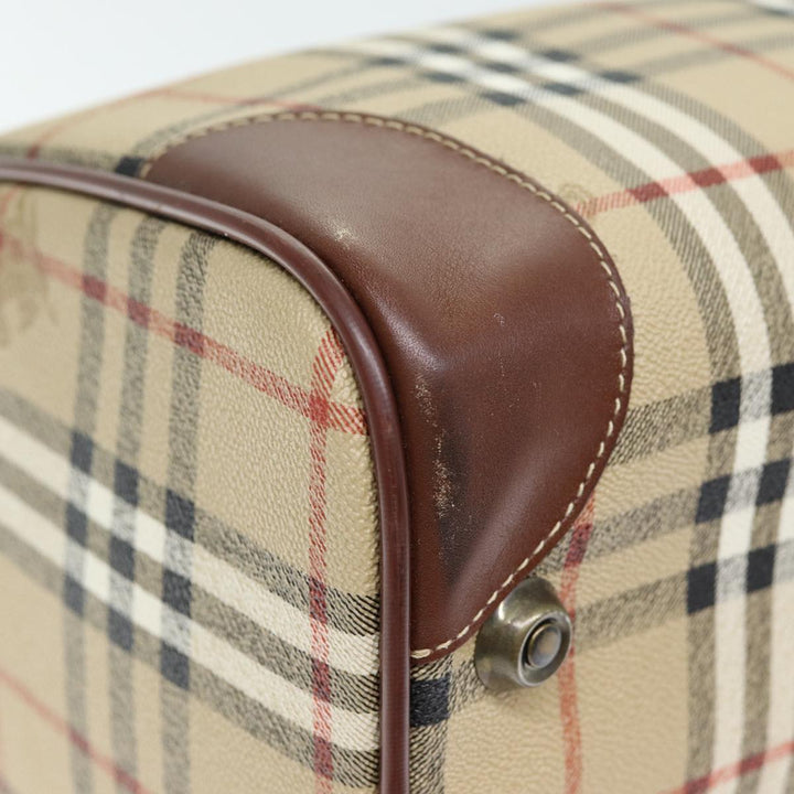 BurberrySs Nova Check Boston Bag PVC Leather 2way Beige Auth 80146