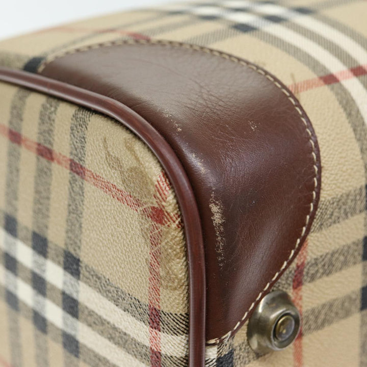 BurberrySs Nova Check Boston Bag PVC Leather 2way Beige Auth 80146