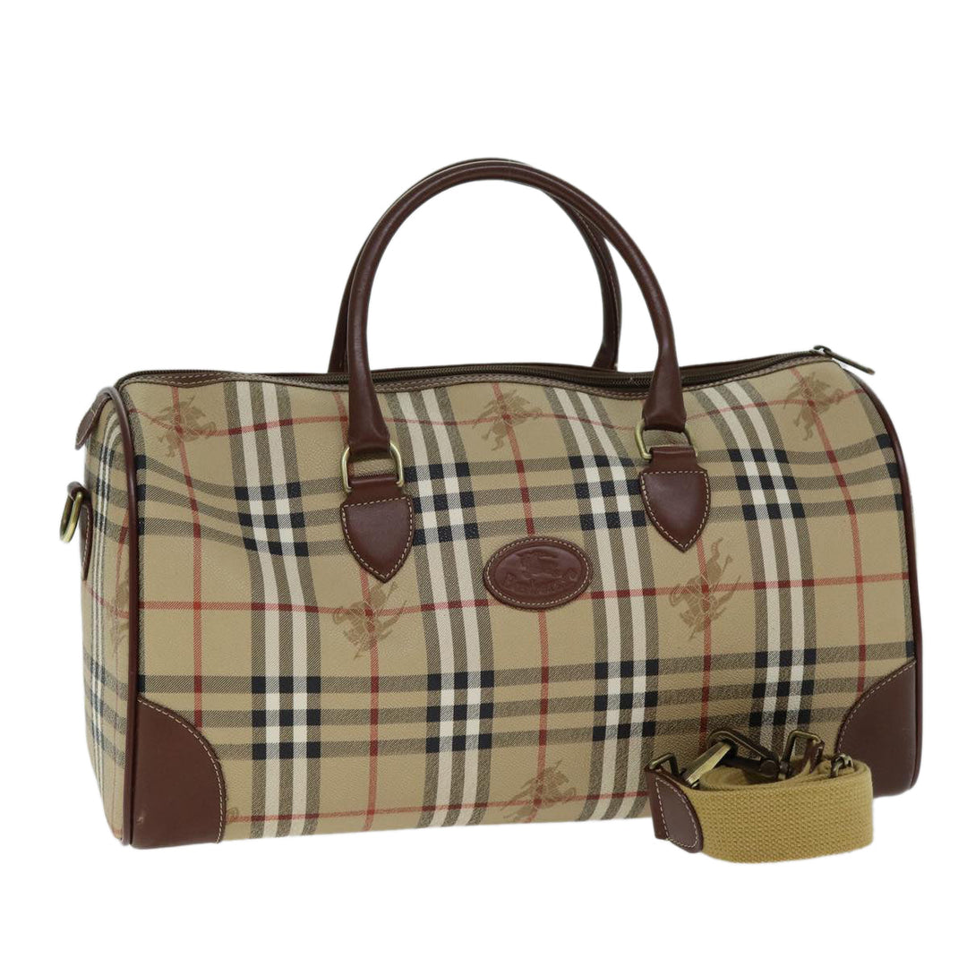 BurberrySs Nova Check Boston Bag PVC Leather 2way Beige Auth 80146