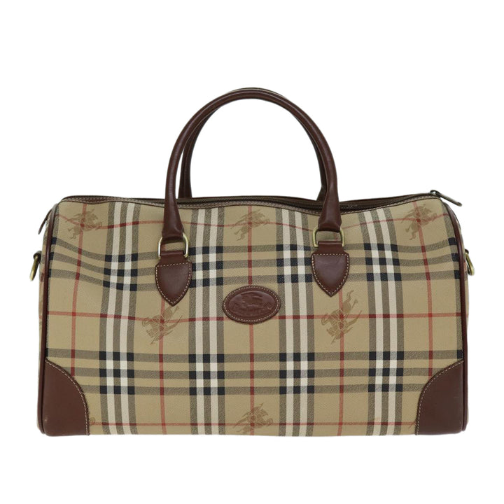 BurberrySs Nova Check Boston Bag PVC Leather 2way Beige Auth 80146