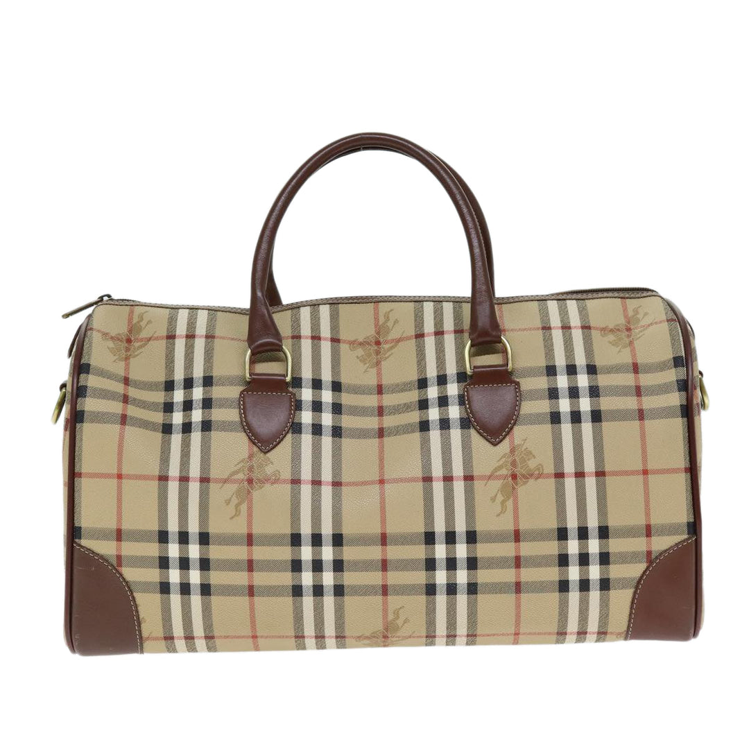 BurberrySs Nova Check Boston Bag PVC Leather 2way Beige Auth 80146