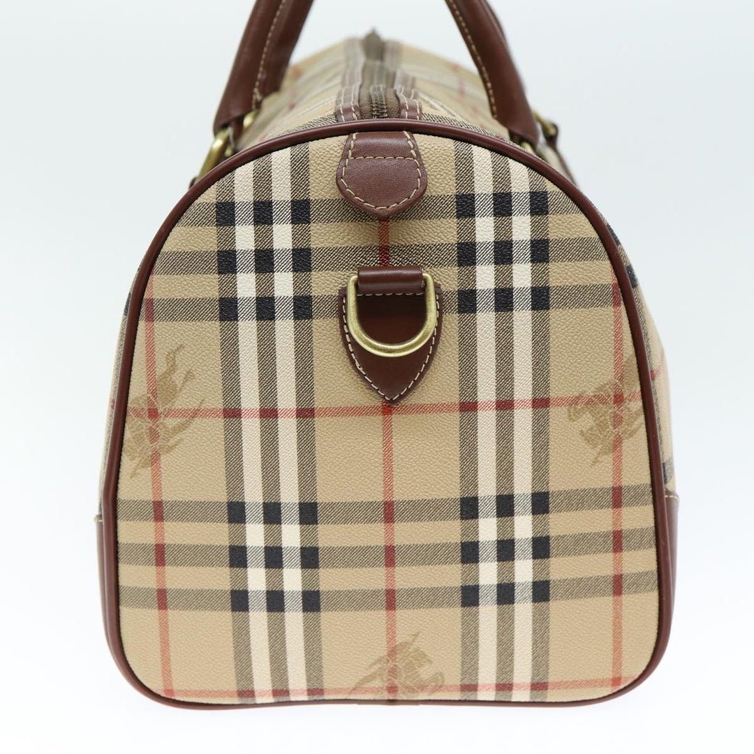 BurberrySs Nova Check Boston Bag PVC Leather 2way Beige Auth 80146
