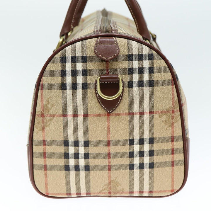 BurberrySs Nova Check Boston Bag PVC Leather 2way Beige Auth 80146