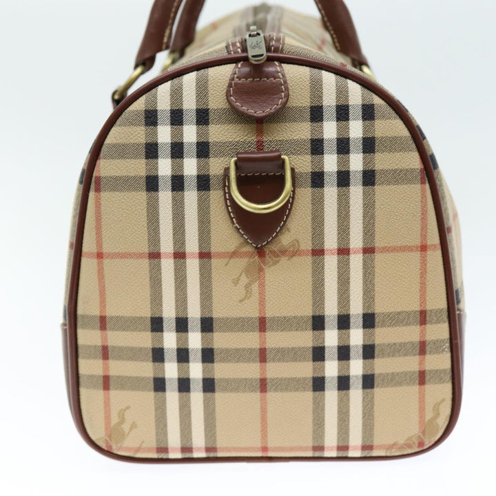 BurberrySs Nova Check Boston Bag PVC Leather 2way Beige Auth 80146