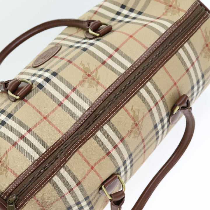BurberrySs Nova Check Boston Bag PVC Leather 2way Beige Auth 80146