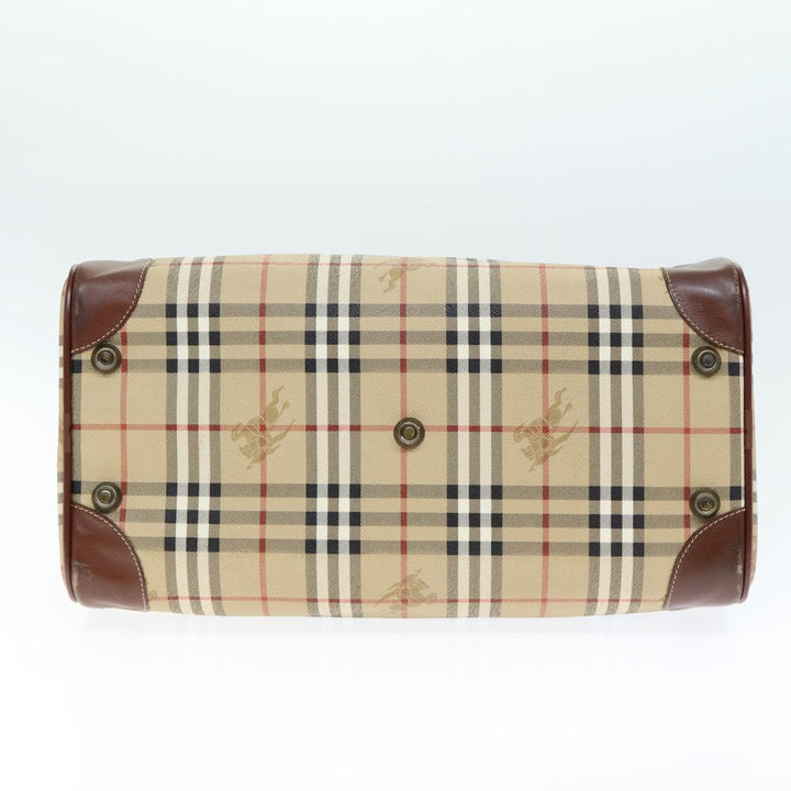 BurberrySs Nova Check Boston Bag PVC Leather 2way Beige Auth 80146