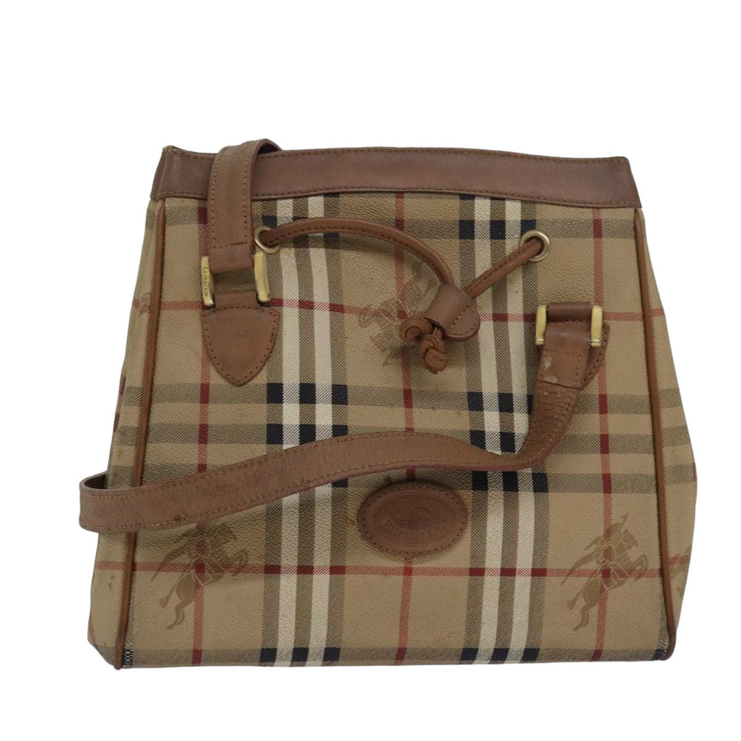 BurberrySs Nova Check Shoulder Bag PVC Leather Beige Auth 80163