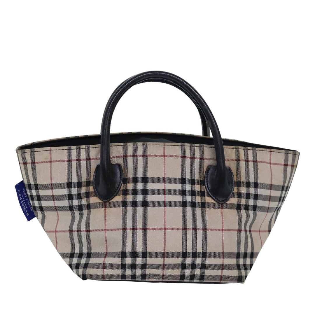 Burberry Nova Check Blue Label Hand Bag Nylon Beige Auth 80166