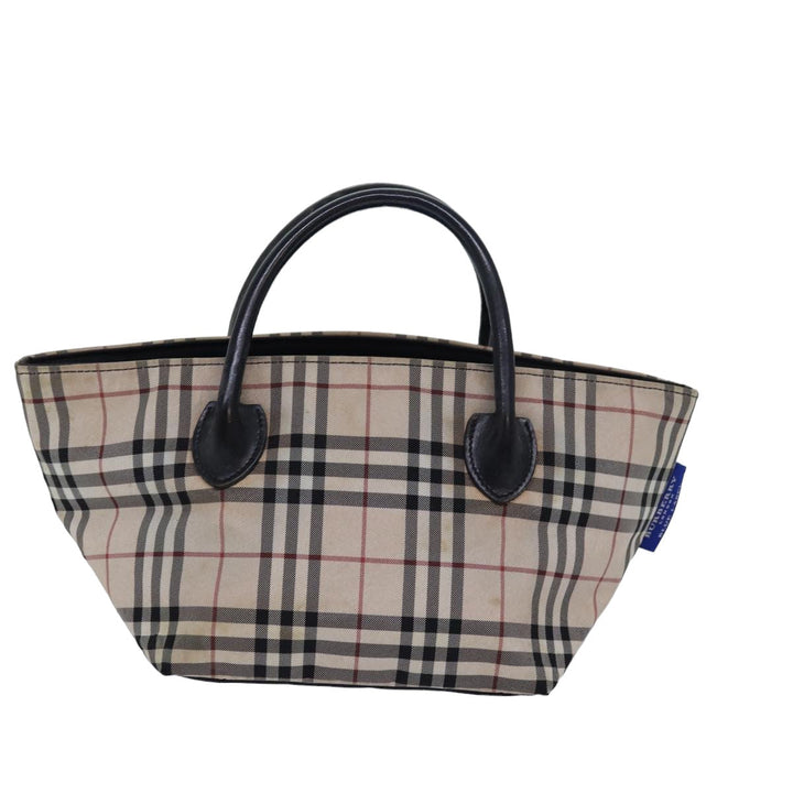 Burberry Nova Check Blue Label Hand Bag Nylon Beige Auth 80166