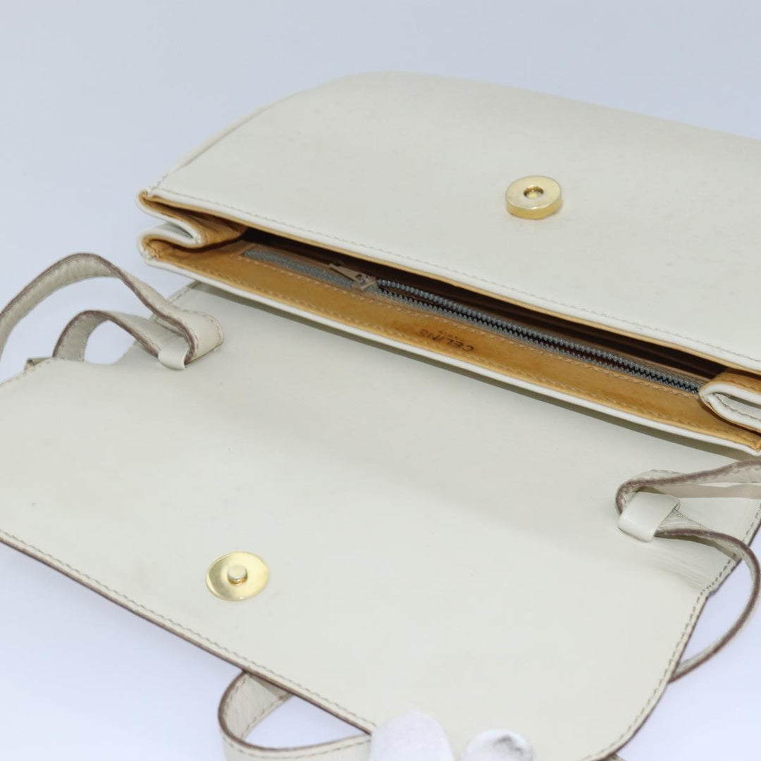 Celine Shoulder Bag Leather White Auth 80169
