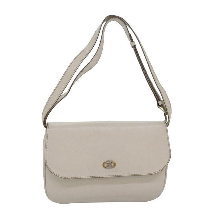 Celine Shoulder Bag Leather White Auth 80169