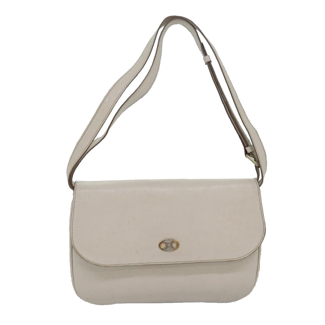 Celine Shoulder Bag Leather White Auth 80169
