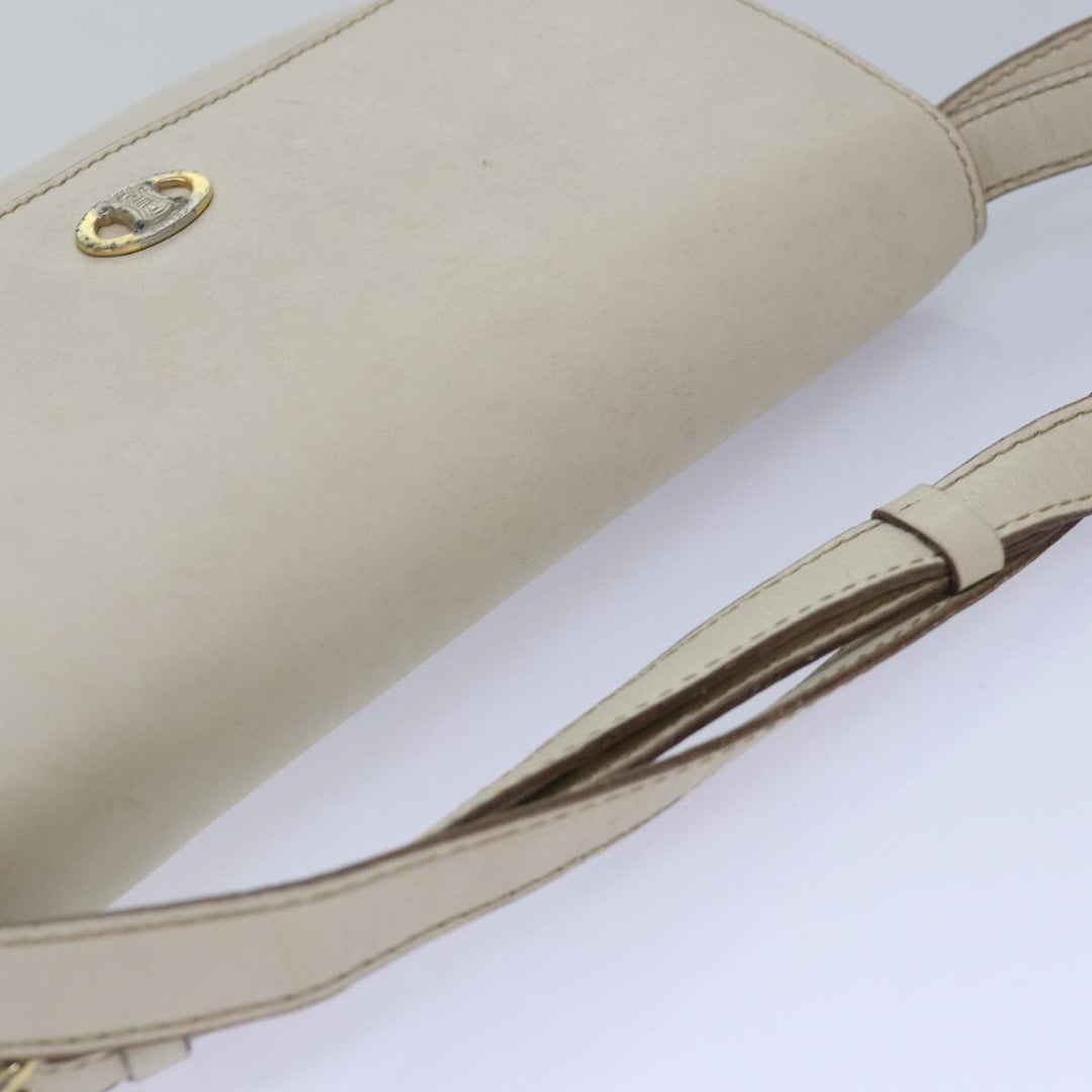 Celine Shoulder Bag Leather White Auth 80169
