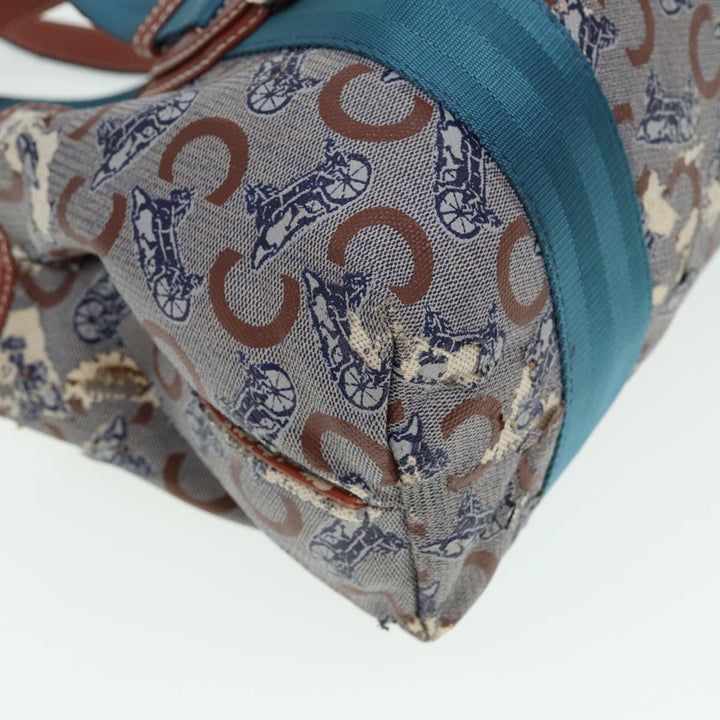 Celine C saluki Hand Bag Coated Canvas Gray Brown blue Auth 80171