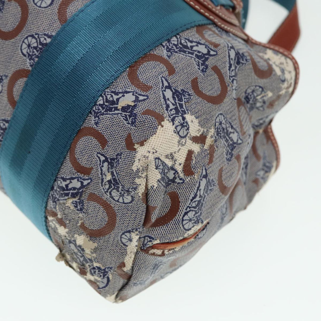 Celine C saluki Hand Bag Coated Canvas Gray Brown blue Auth 80171