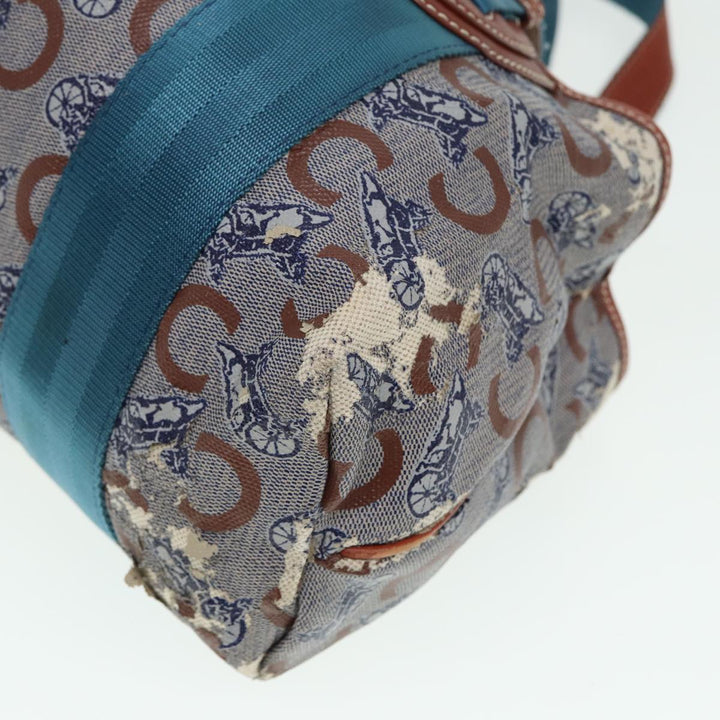 Celine C saluki Hand Bag Coated Canvas Gray Brown blue Auth 80171