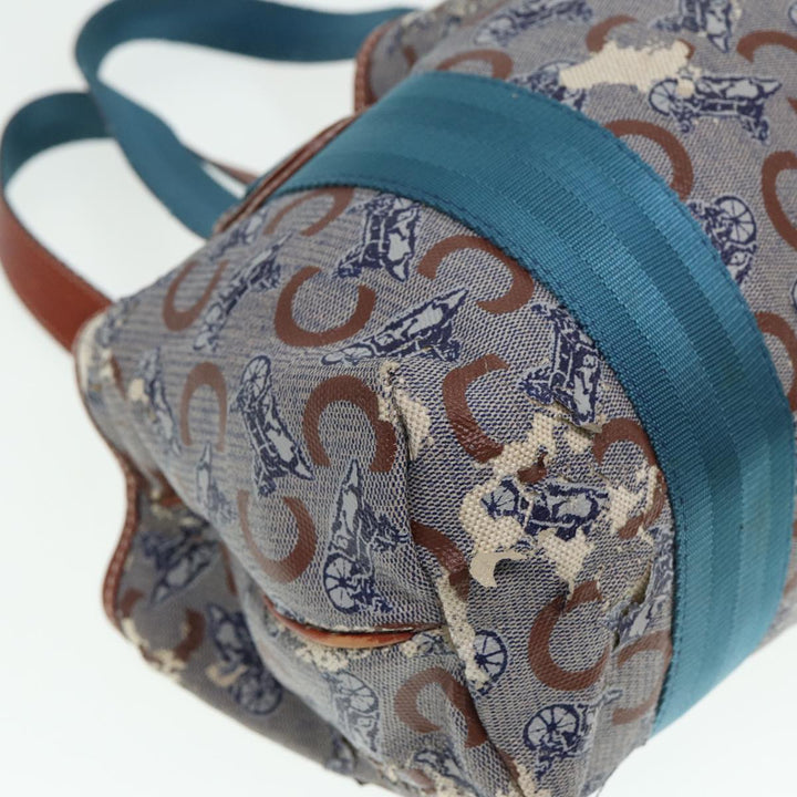 Celine C saluki Hand Bag Coated Canvas Gray Brown blue Auth 80171