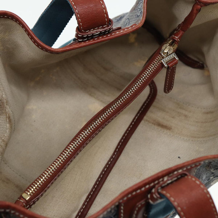 Celine C saluki Hand Bag Coated Canvas Gray Brown blue Auth 80171