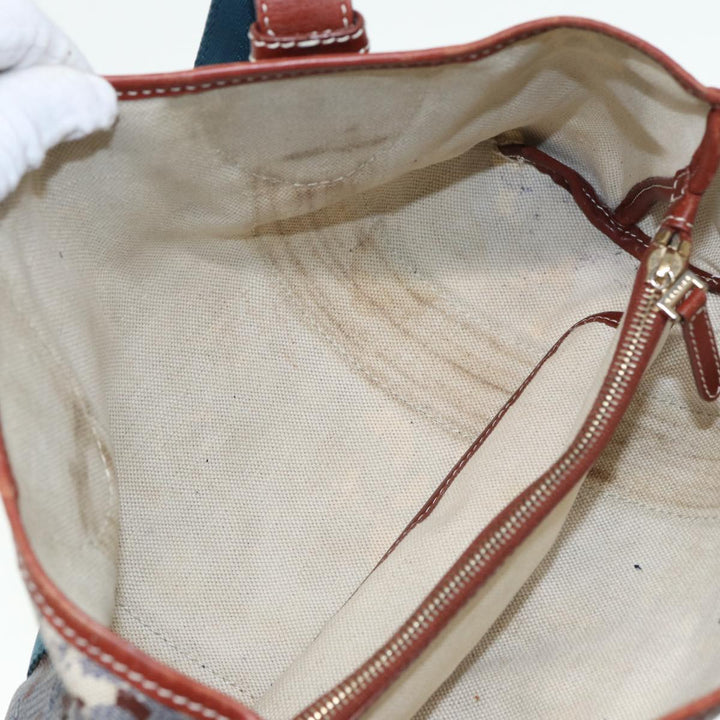 Celine C saluki Hand Bag Coated Canvas Gray Brown blue Auth 80171